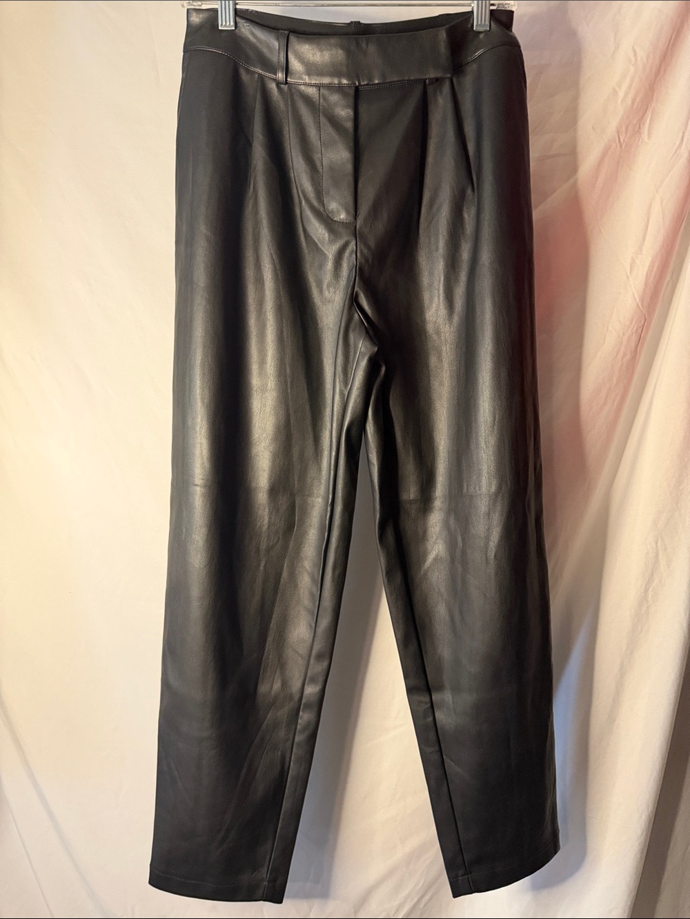 High-Rise Black Faux Leather Trousers